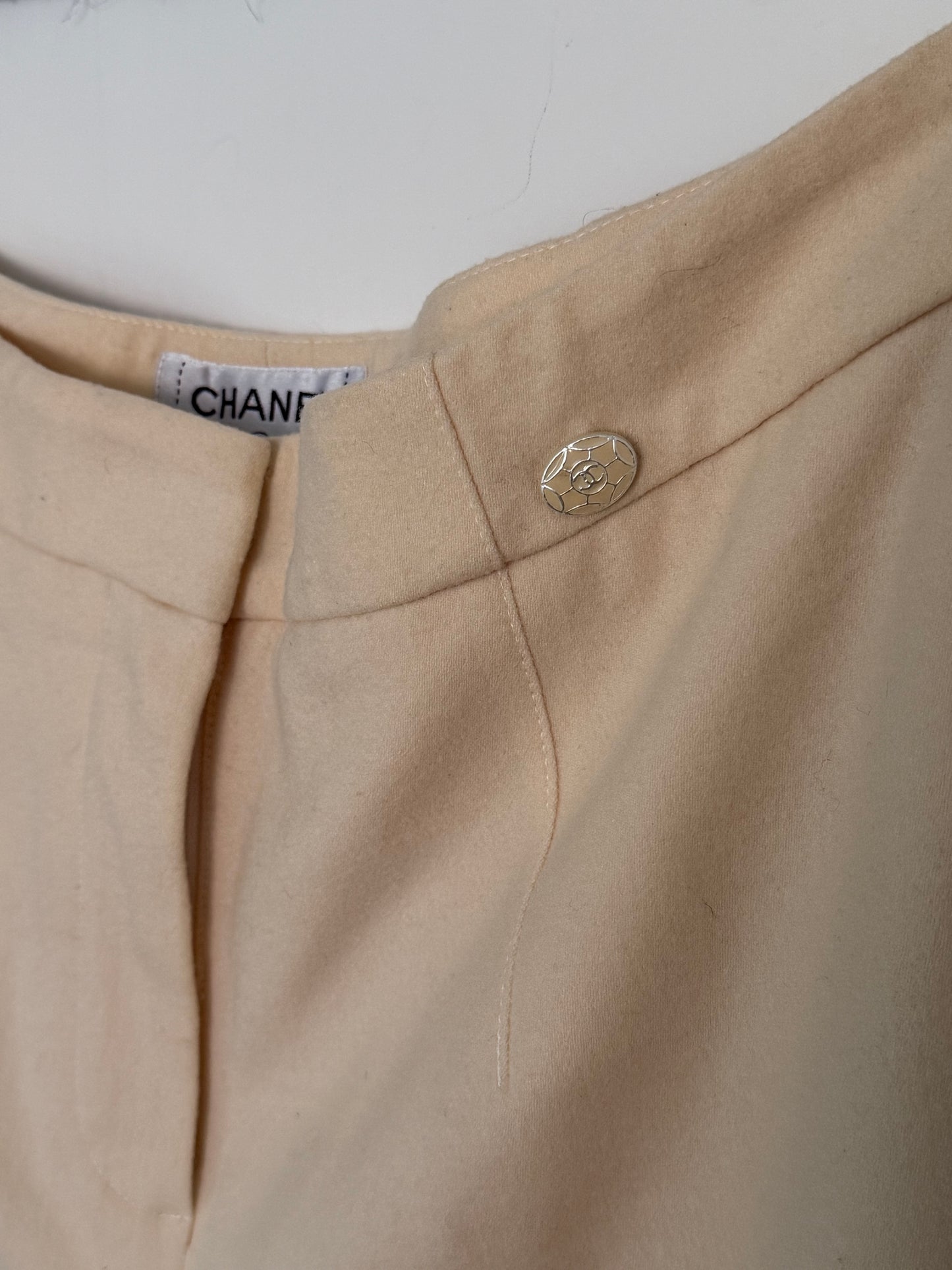 Vintage Chanel Cream Wool and Cashmere Tailored Trousers with Signature Button Detail