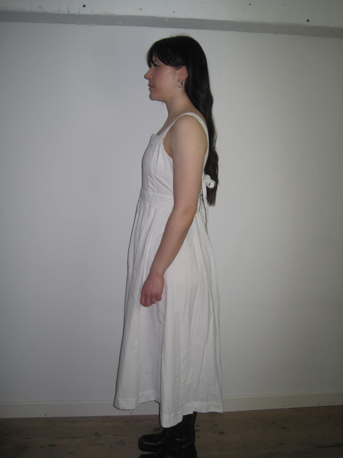 Ciao Lucia White Open Back Cotton Midi Dress with Bow Detail