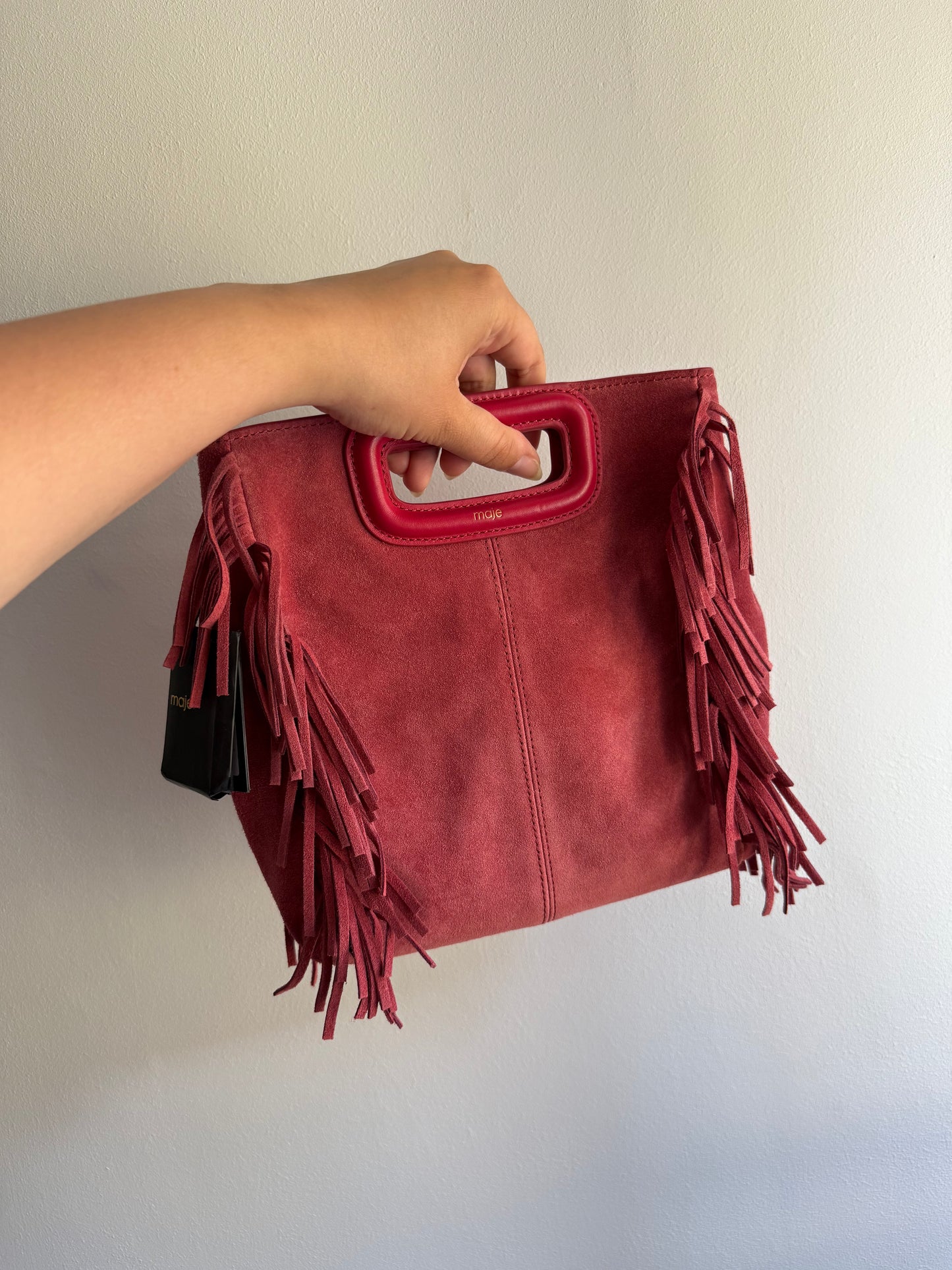 Maje Pink Suede Fringe Tote Bag