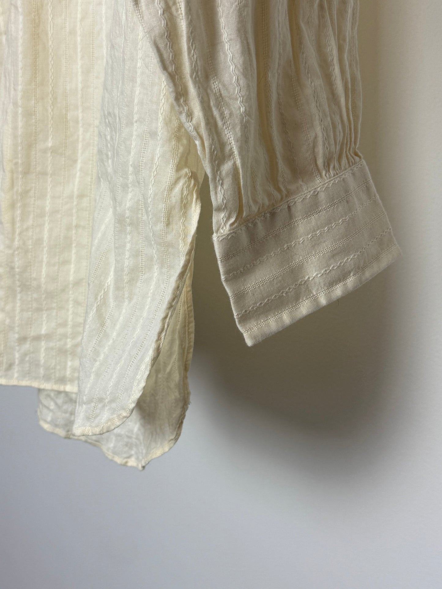 Christensen x Sigersen Cream Textured Cotton Blouse with Cropped Sleeves and Embroidered Star Detail