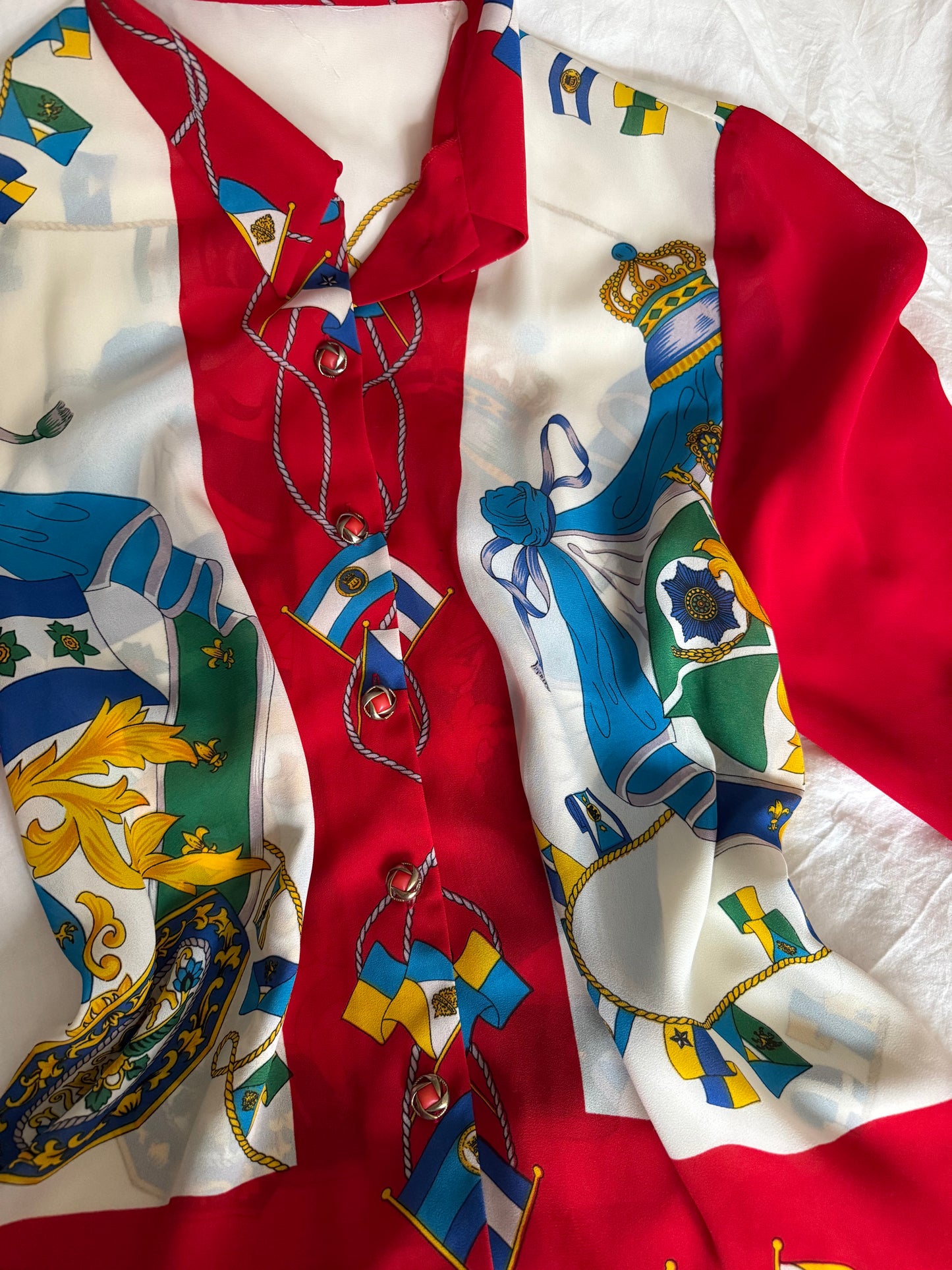 Vintage Flag Print Button Up Blouse