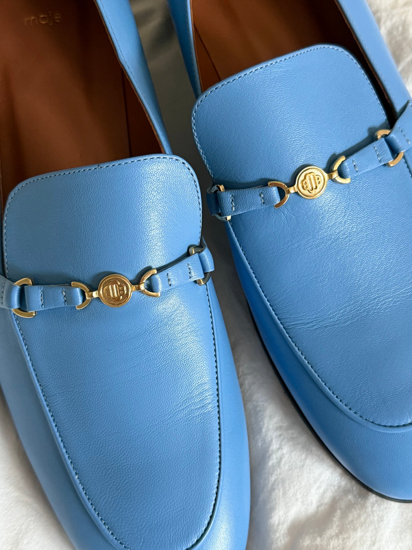 Maje Sky Blue Leather Loafers