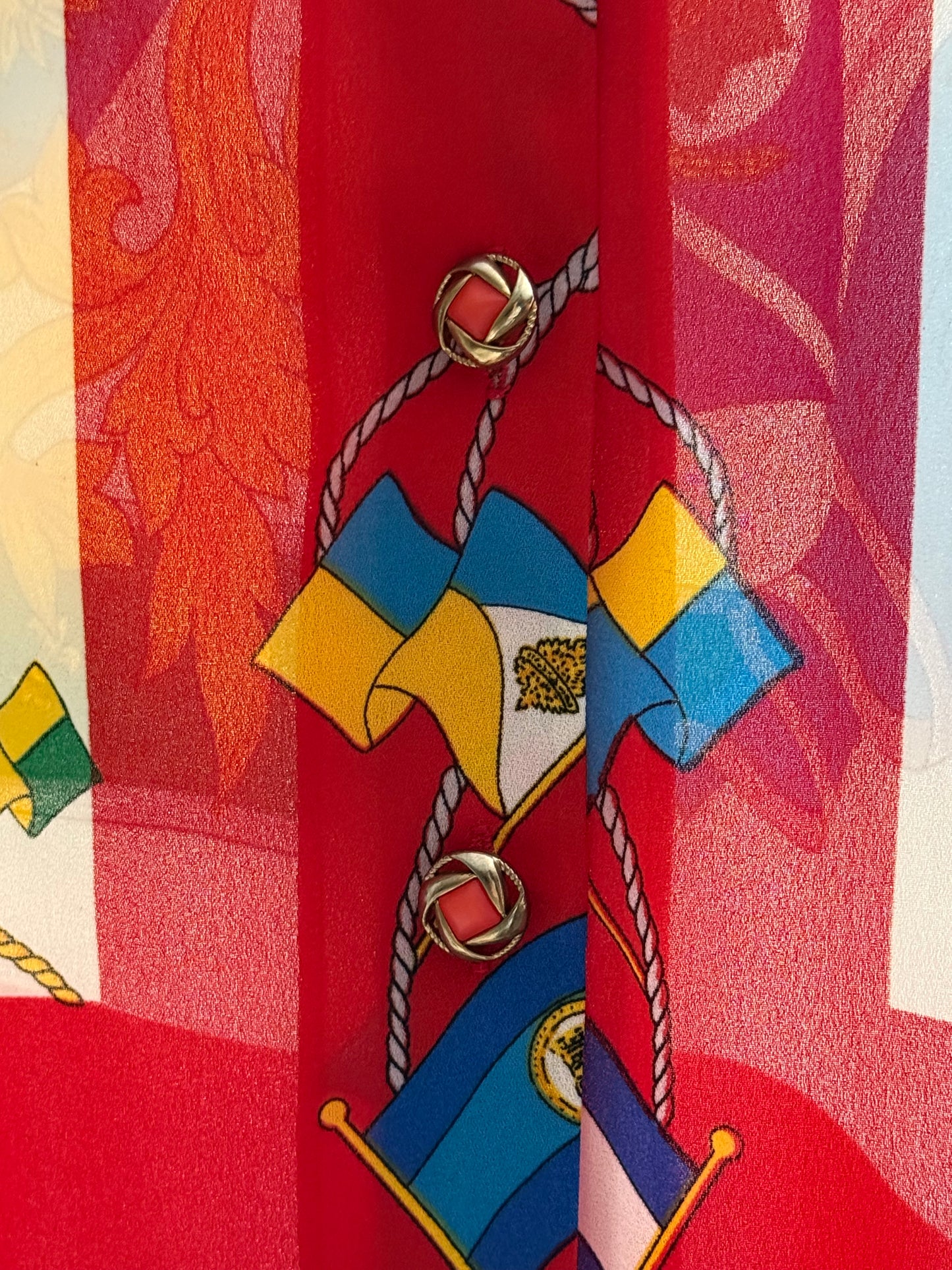 Vintage Flag Print Button Up Blouse