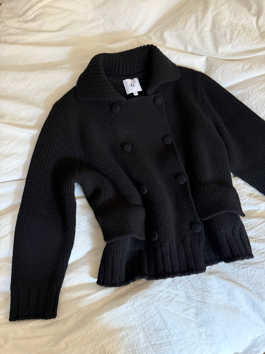 G. Black Wool Cardigan with 3/4 Sleeves
