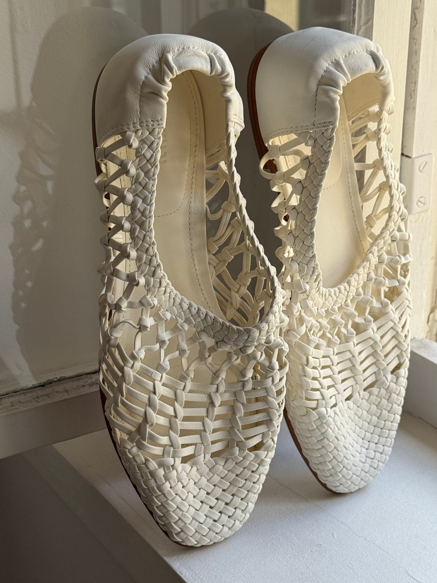 SIMKHAI White Woven Leather Ballet Flats