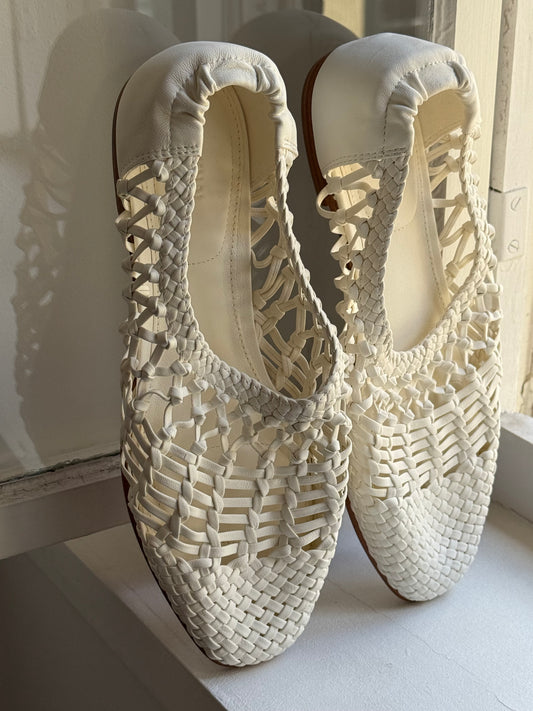 SIMKHAI White Woven Leather Ballet Flats