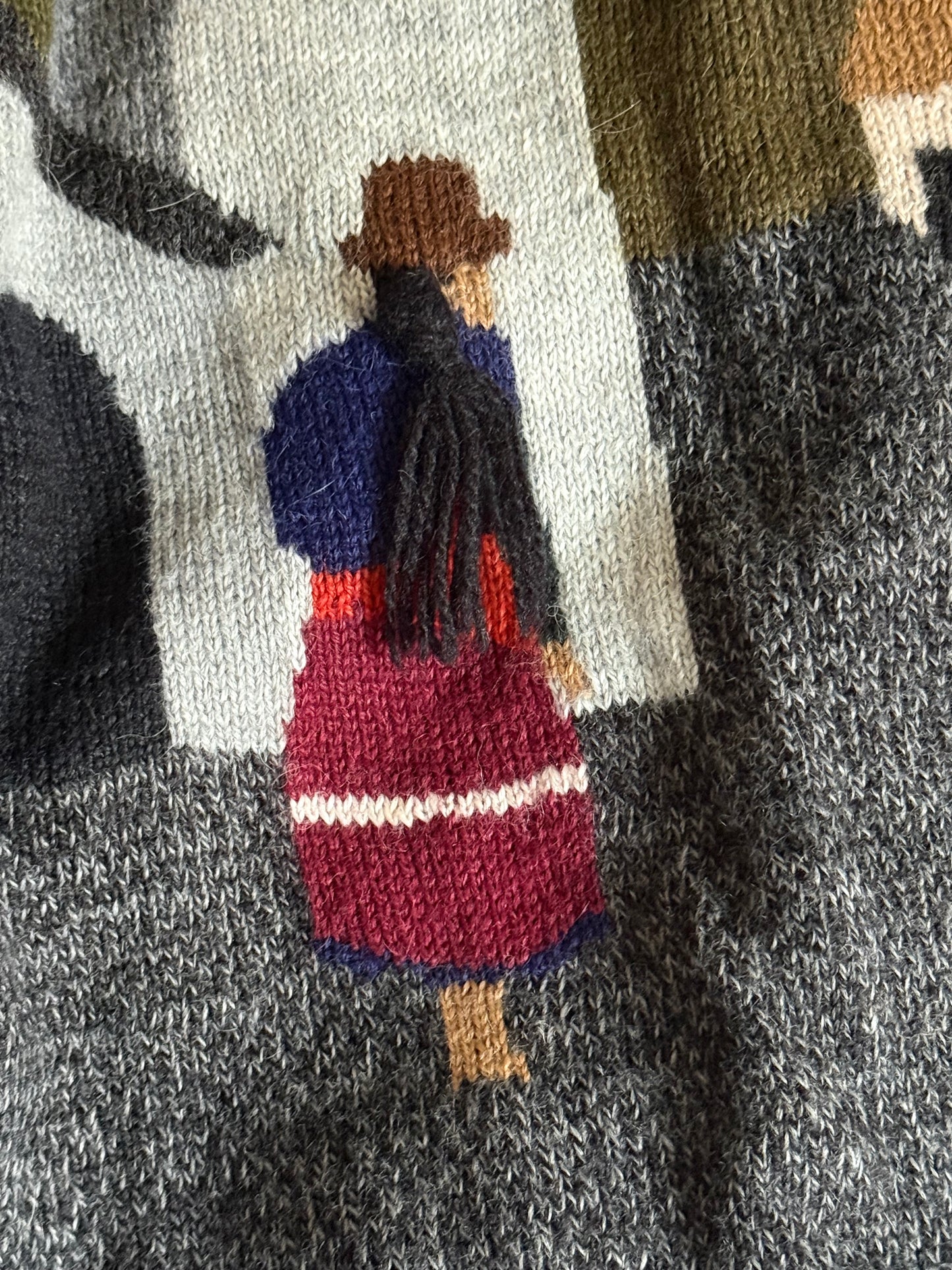 Vintage Alpaca Peru Sweater with Church Pattern