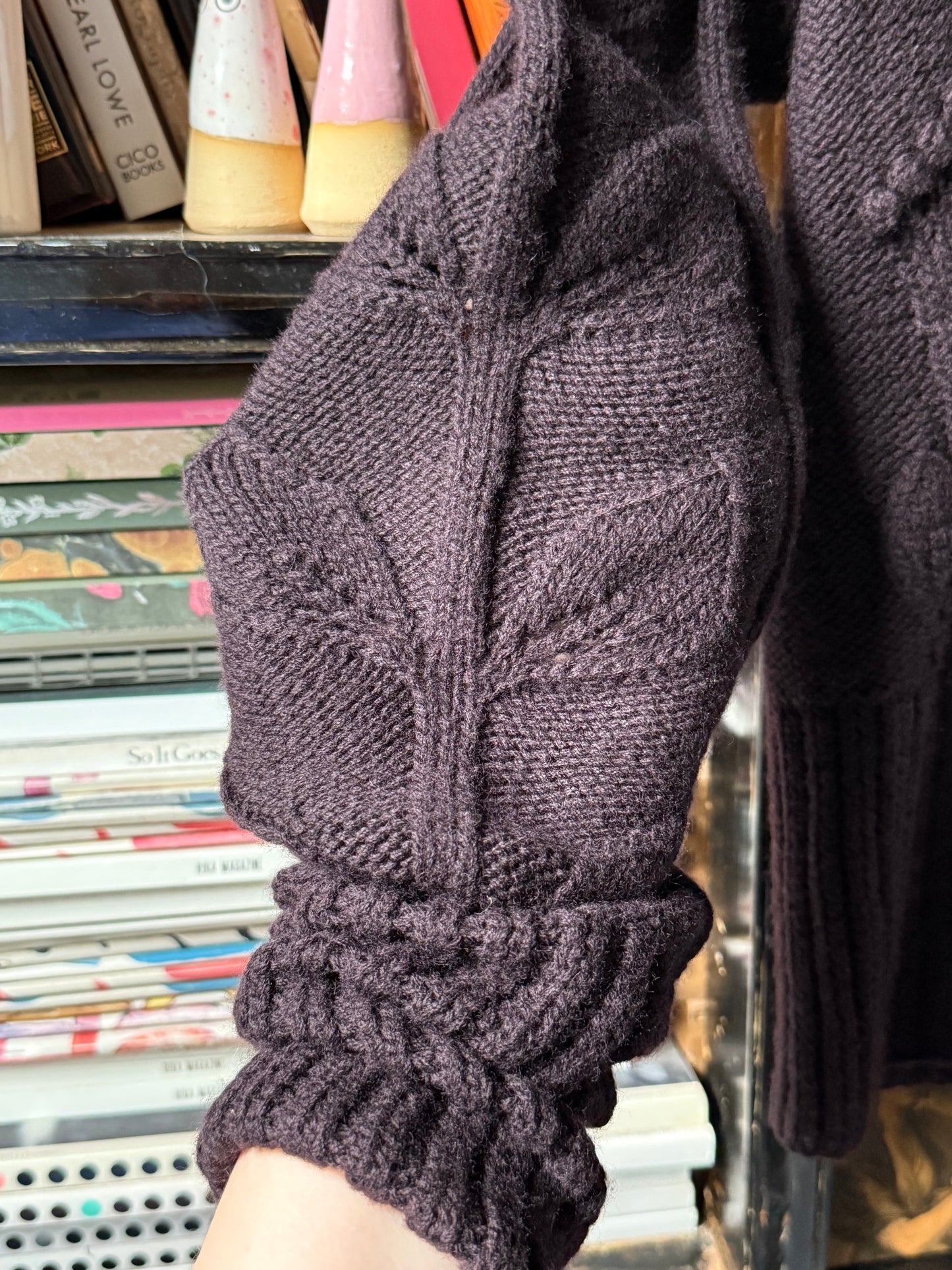 Vintage Sonia Rykiel Brown Chunky Cable Knit Zip Sweater