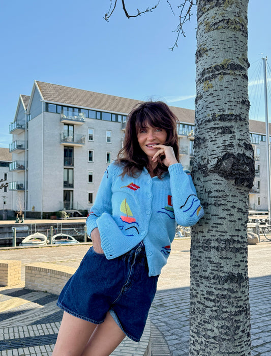 Vintage Knit Cardigan with Marine Motives