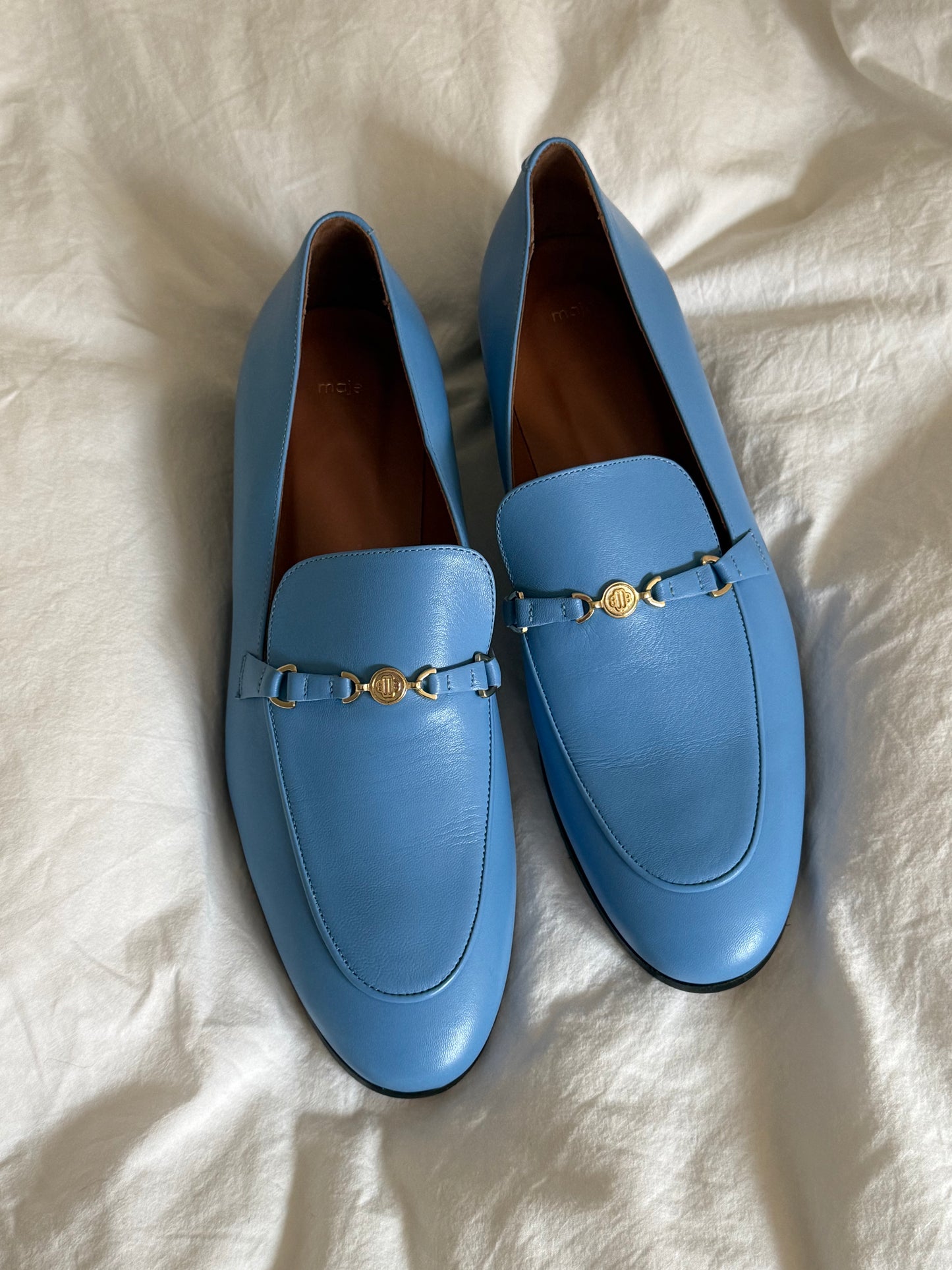 Maje Sky Blue Leather Loafers