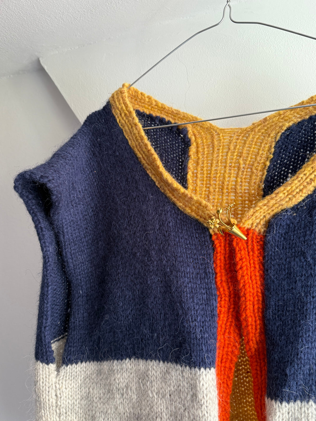 Vintage Color Block Hand Knit Wool Vest