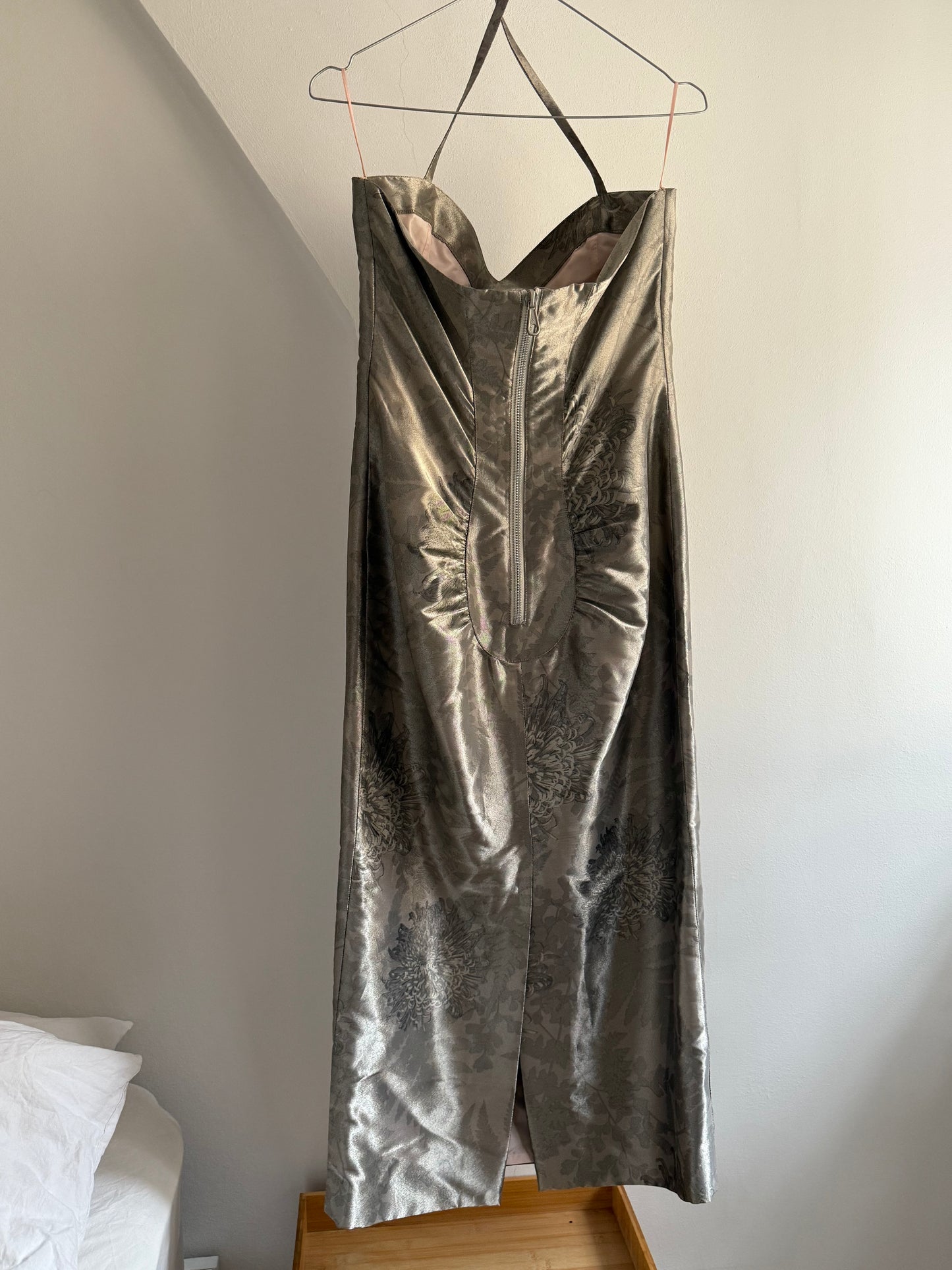 Rare Vintage 1999 Chloe Silver Floral Jacquard Halterneck Dress