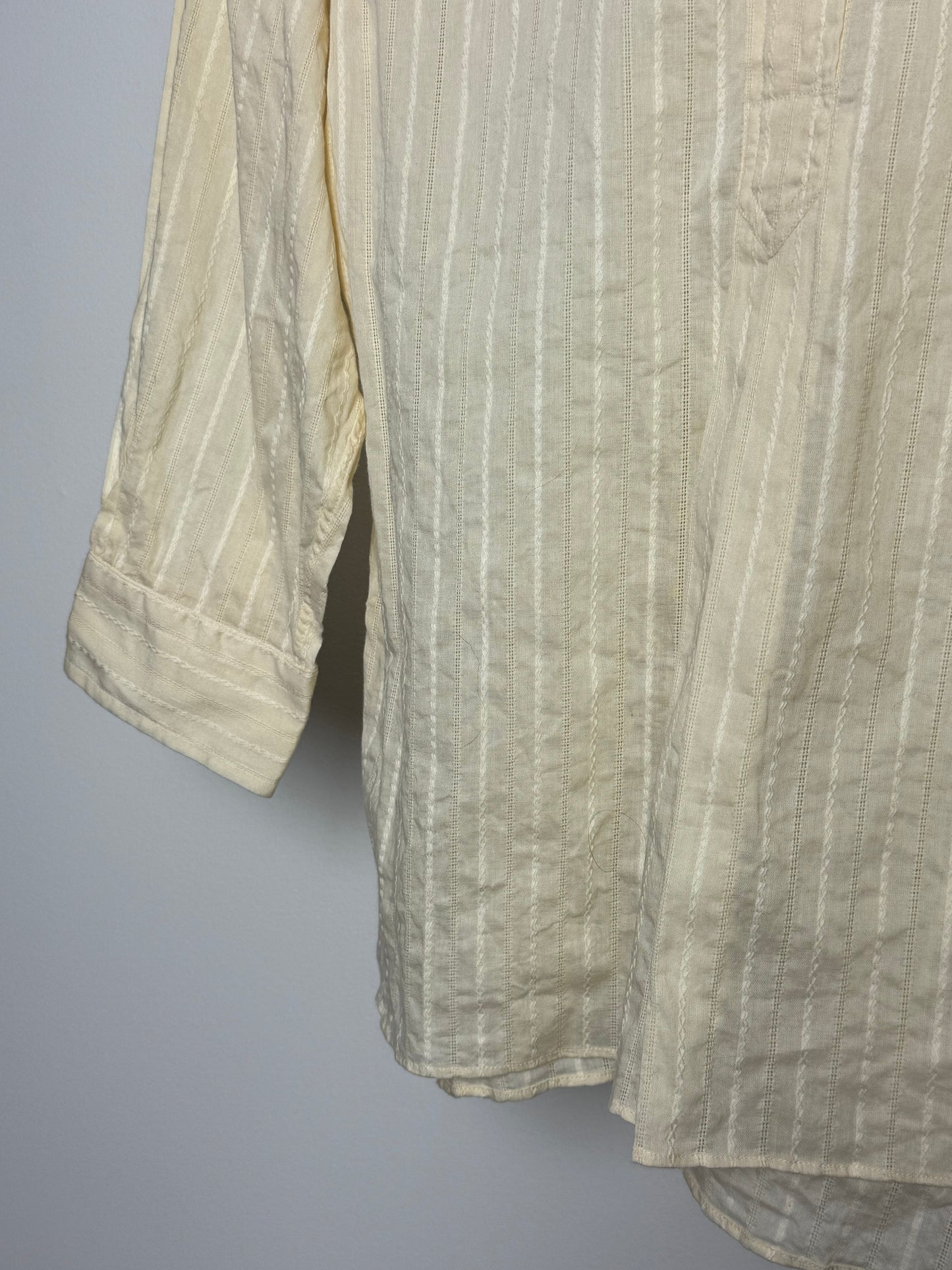 Christensen x Sigersen Cream Textured Cotton Blouse with Cropped Sleeves and Embroidered Star Detail