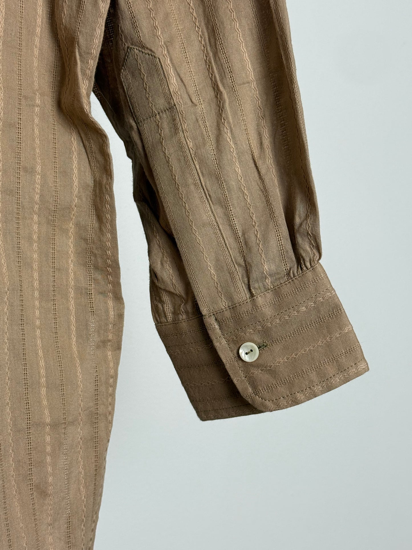 Christensen x Sigersen Beige Textured Cotton Blouse with Cropped Sleeves and Embroidered Star Detail