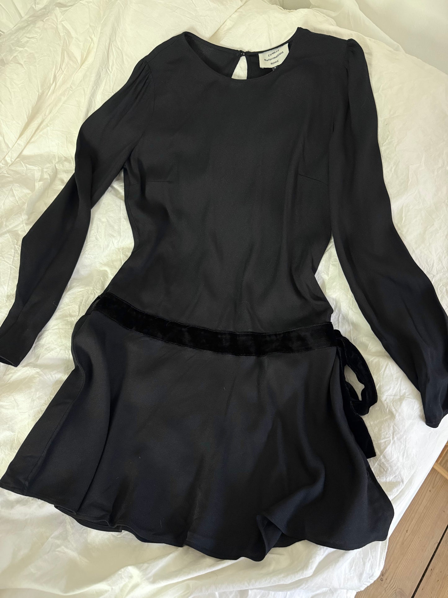 Camille Rowe x Reformation Mini Black Dress