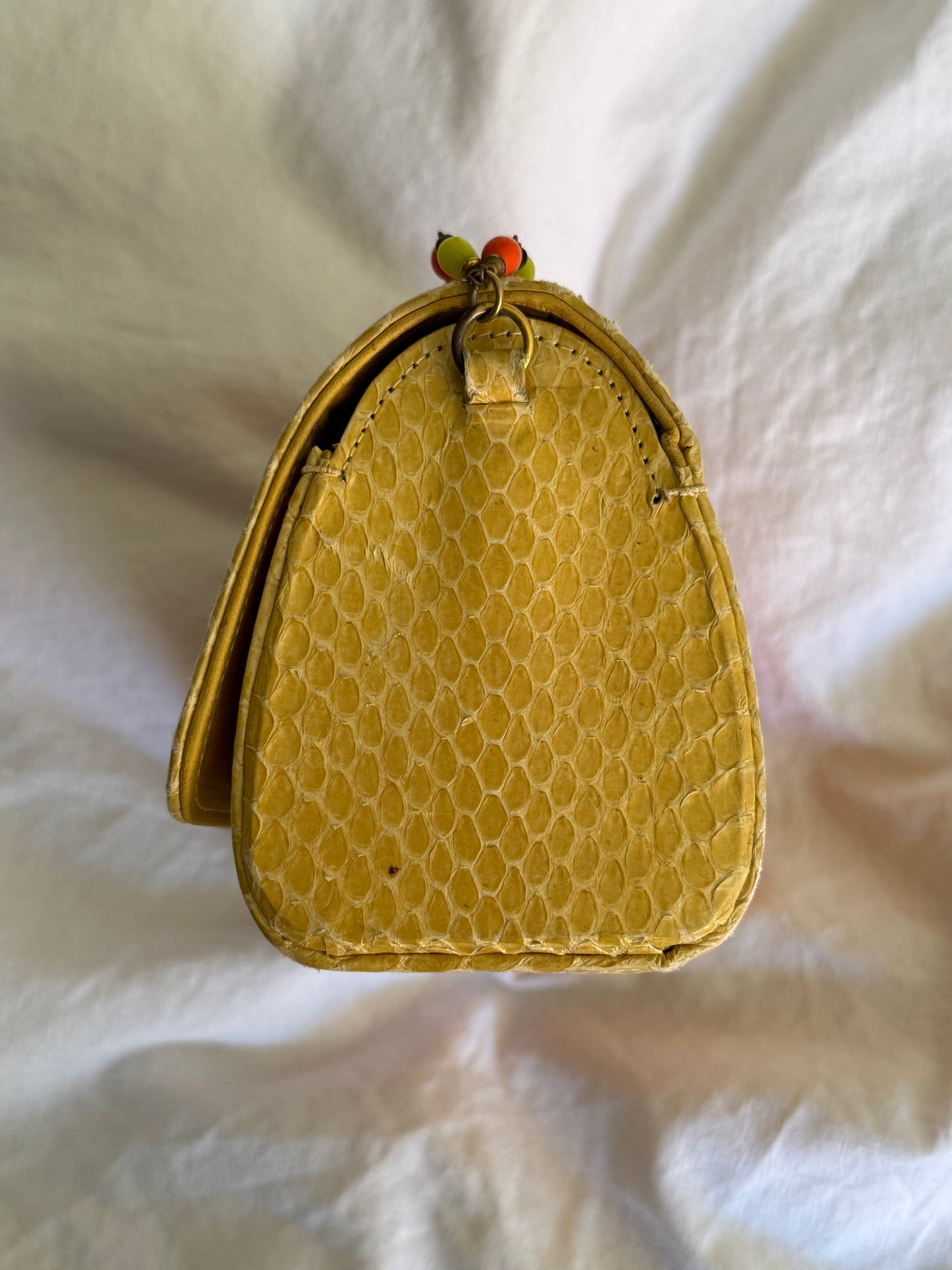 Vintage Rare Sunset Python Leather Beaded Chain Clutch Bag