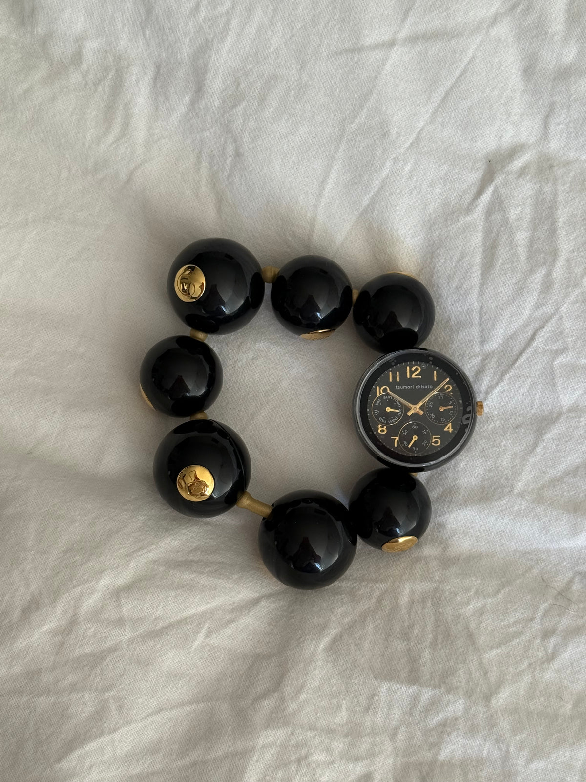 Vintage Tsumori Chisato Black Beaded Bracelet Watch