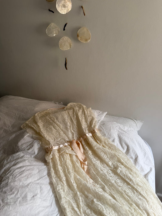 Vintage Lace Robe with Pink Ribbon
