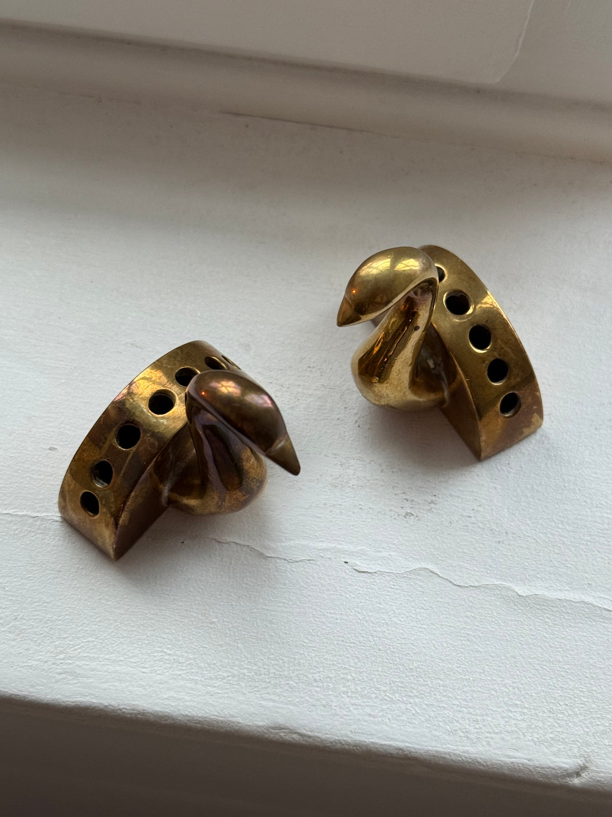Vintage Brass Swan Cocktail Pick Holders Set of 2