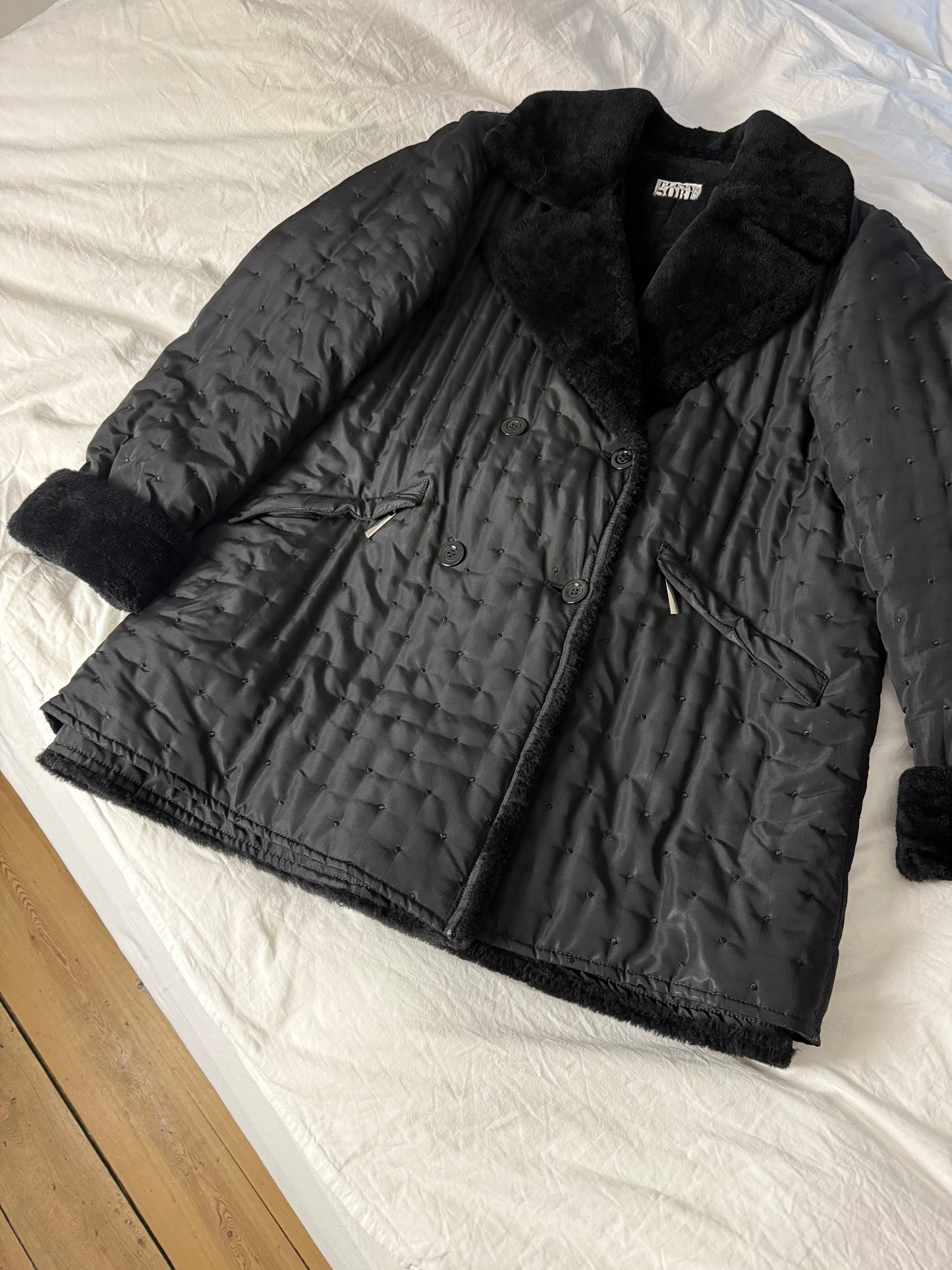 Rare Vintage Elisa Sori Quilted Coat with Soft Faux Shearling