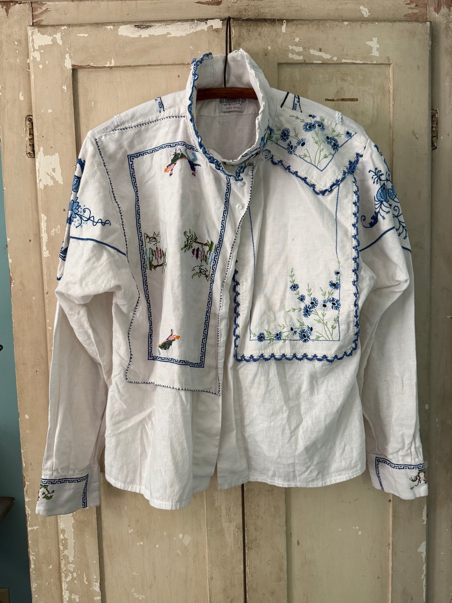 Vintage Embroidered High Neck Butterfly Blouse