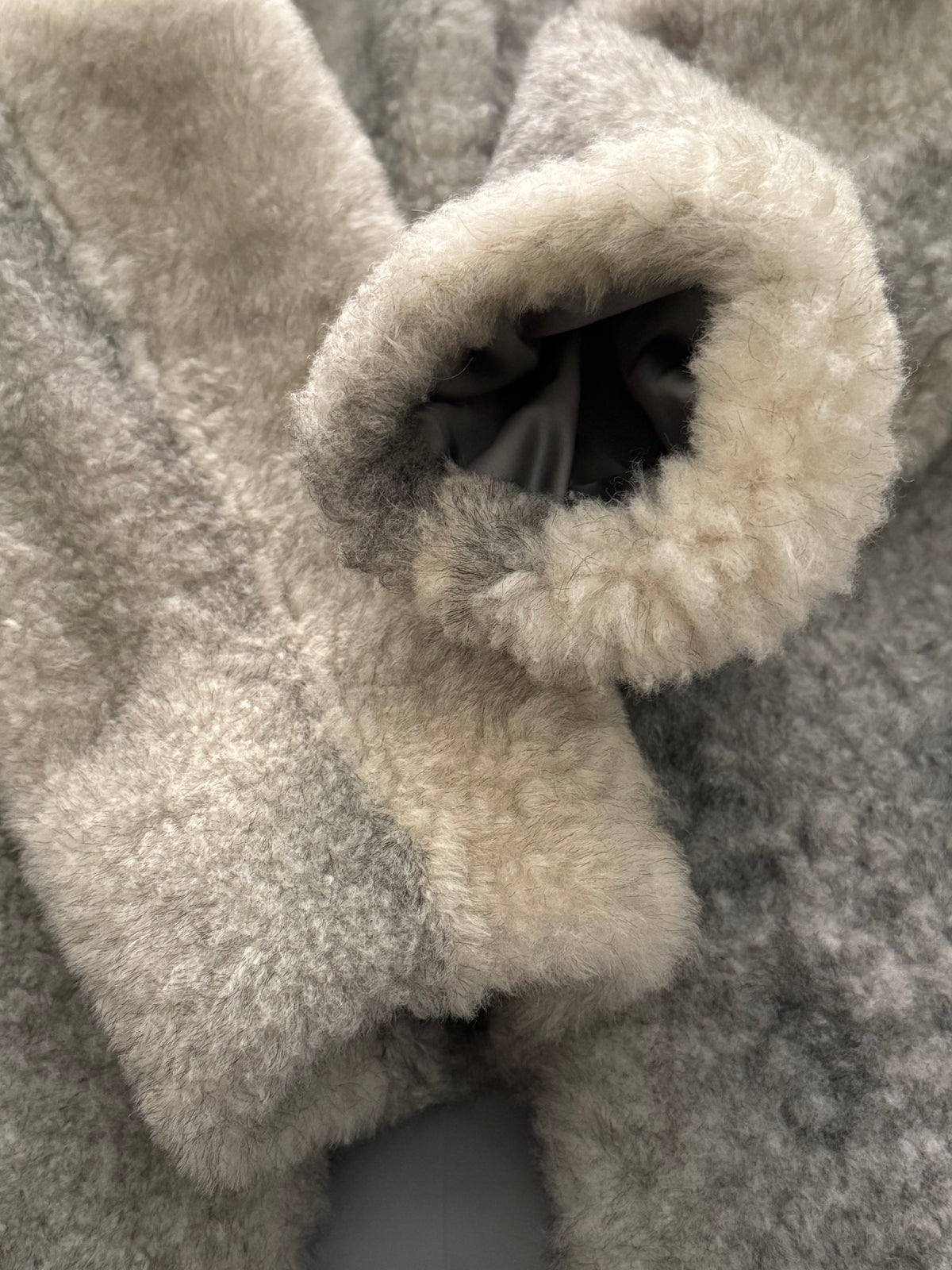 Vintage P. Præst & Søn Grey Shearling Hooded Long Coat