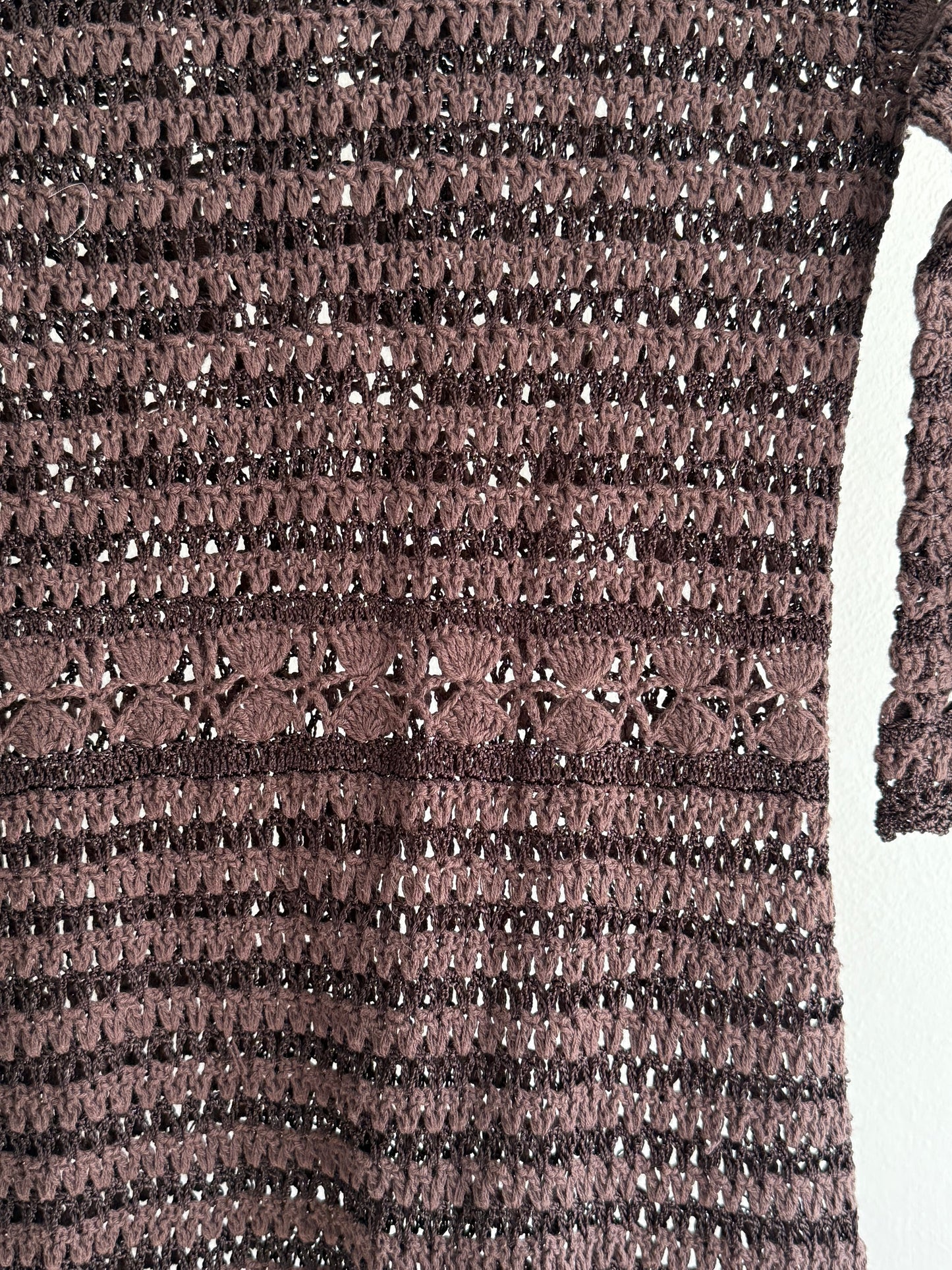Vintage Karen Millen Brown Crochet Lace Knit Midi Dress