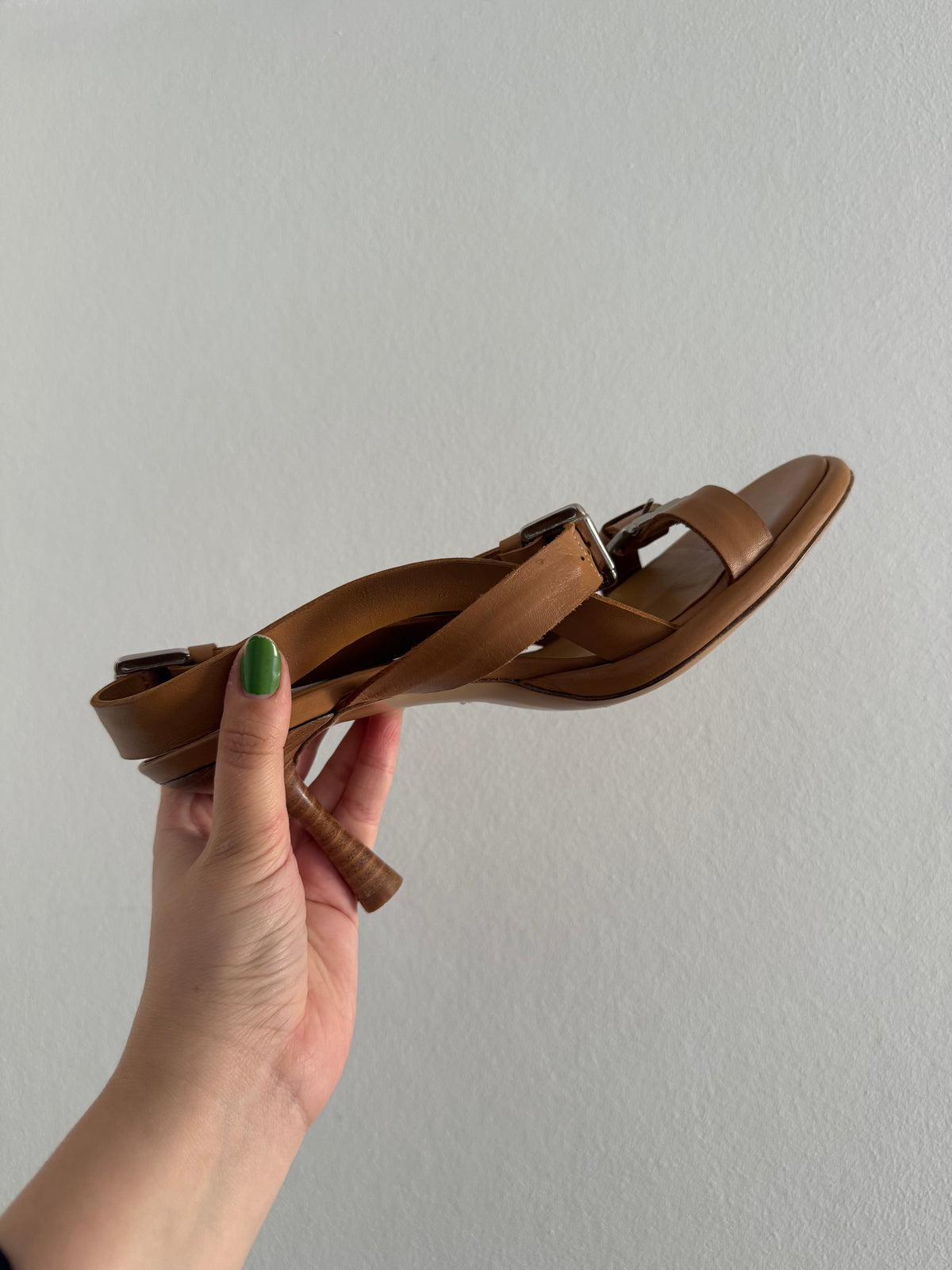 Rabens Saloner Cognac Leather Buckle Heeled Sandals