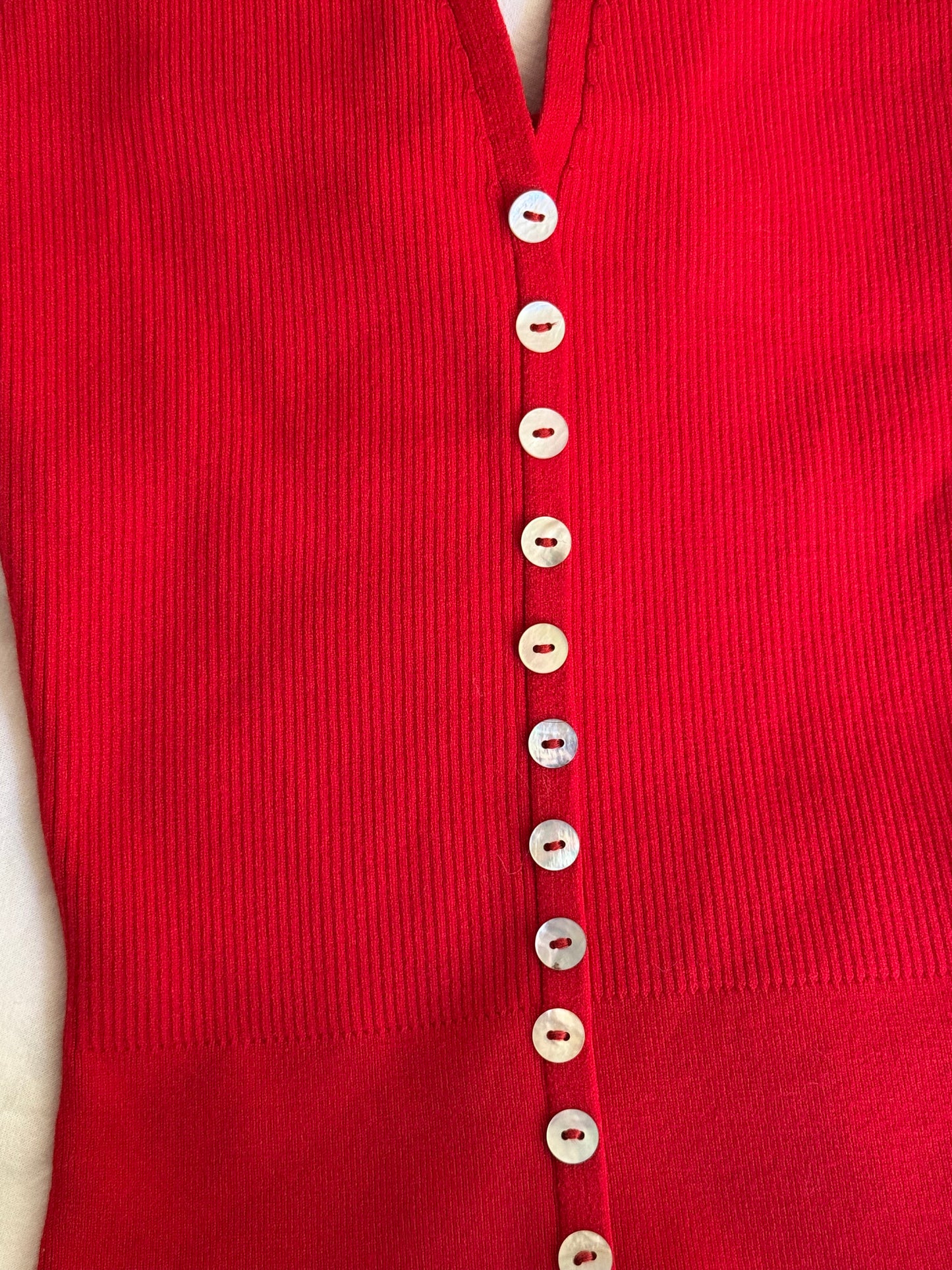 Rouje Bright Red Halterneck Top with Mother of Pearls Buttons
