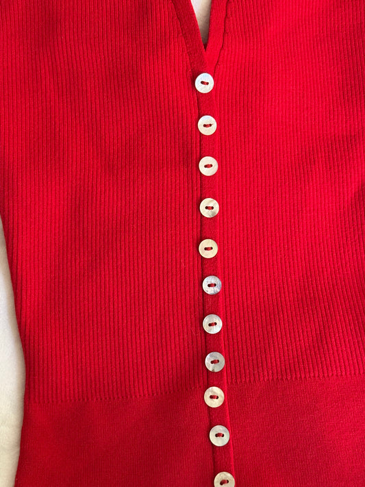 Rouje Bright Red Halterneck Top with Mother of Pearls Buttons