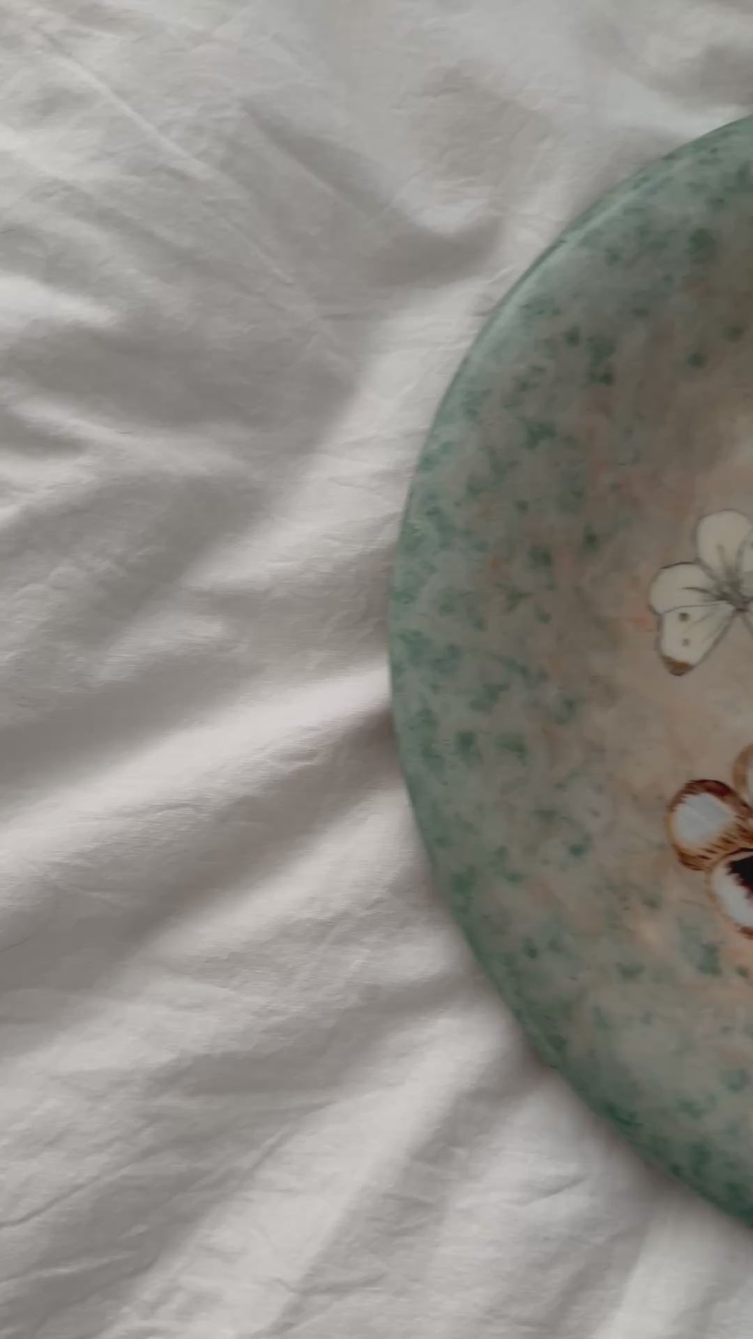 Vintage Hand Painted Pansy & Butterfly Ceramic Platter