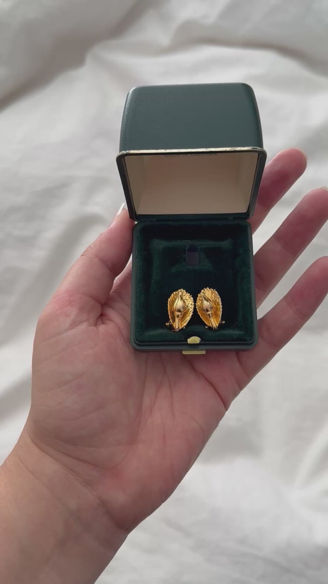 Vintage 1970s–80s Flora Danica Rose Bud Gold Plated Clip-On Earrings